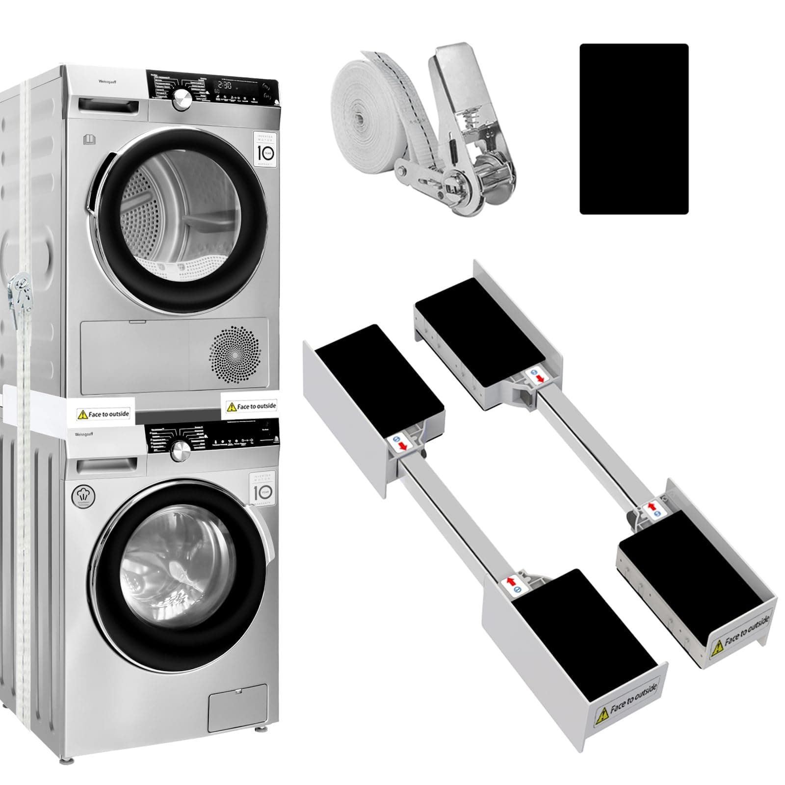 Washer Dryer Stacking Kit, Universal Stacking Kit for Washer and Dryer, Adjustable 29"/28"/27"/26"/25"/24" Stackable Stacking Kit Replacement with Ratchet Strap