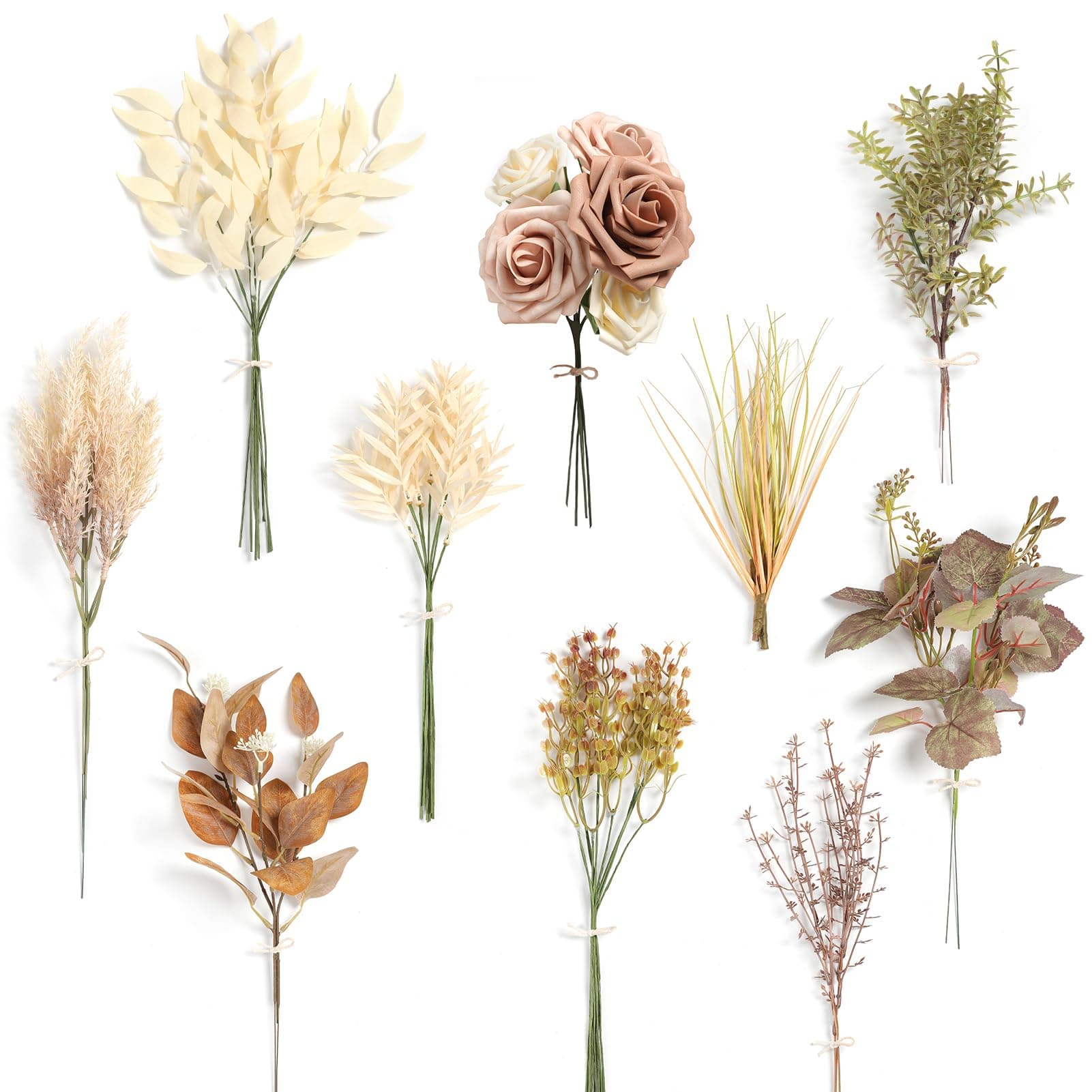 Serra Flora Artificial Greenery Stems Combo Box Set,34pcs with 7 Kinds of Faux Greenery Picks for DIY Bridal Bouquets Wedding Floral Arrangement Party Table Centerpieces