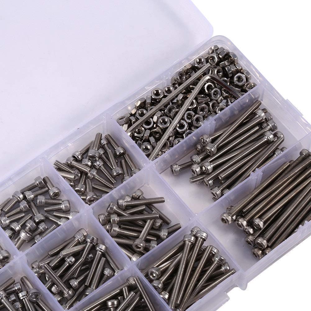 440PCS Nut Bolt Assortment M3 Stainless Steel Hex Head Socket Screws and Nuts Assortment with 2 Hex Keys, One Size