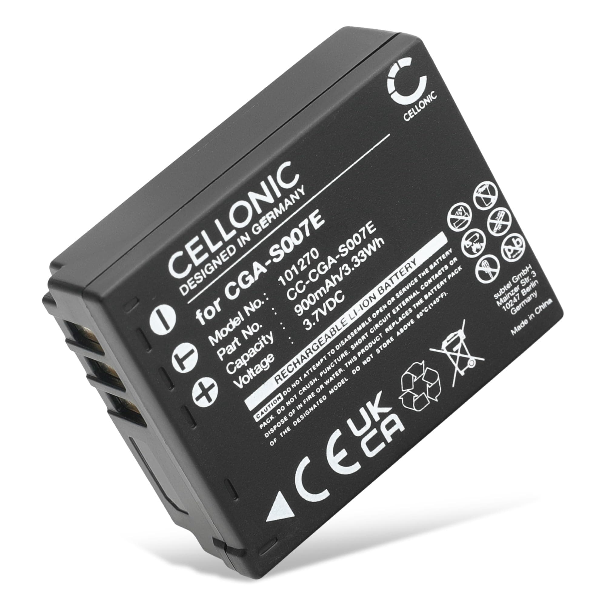 CELLONIC 1x Battery for Camera Compatible with Panasonic Lumix DMC-TZ5, Lumix DMC-TZ3, Lumix DMC-TZ4, CGA-S007 - (900mAh, 3.7V)