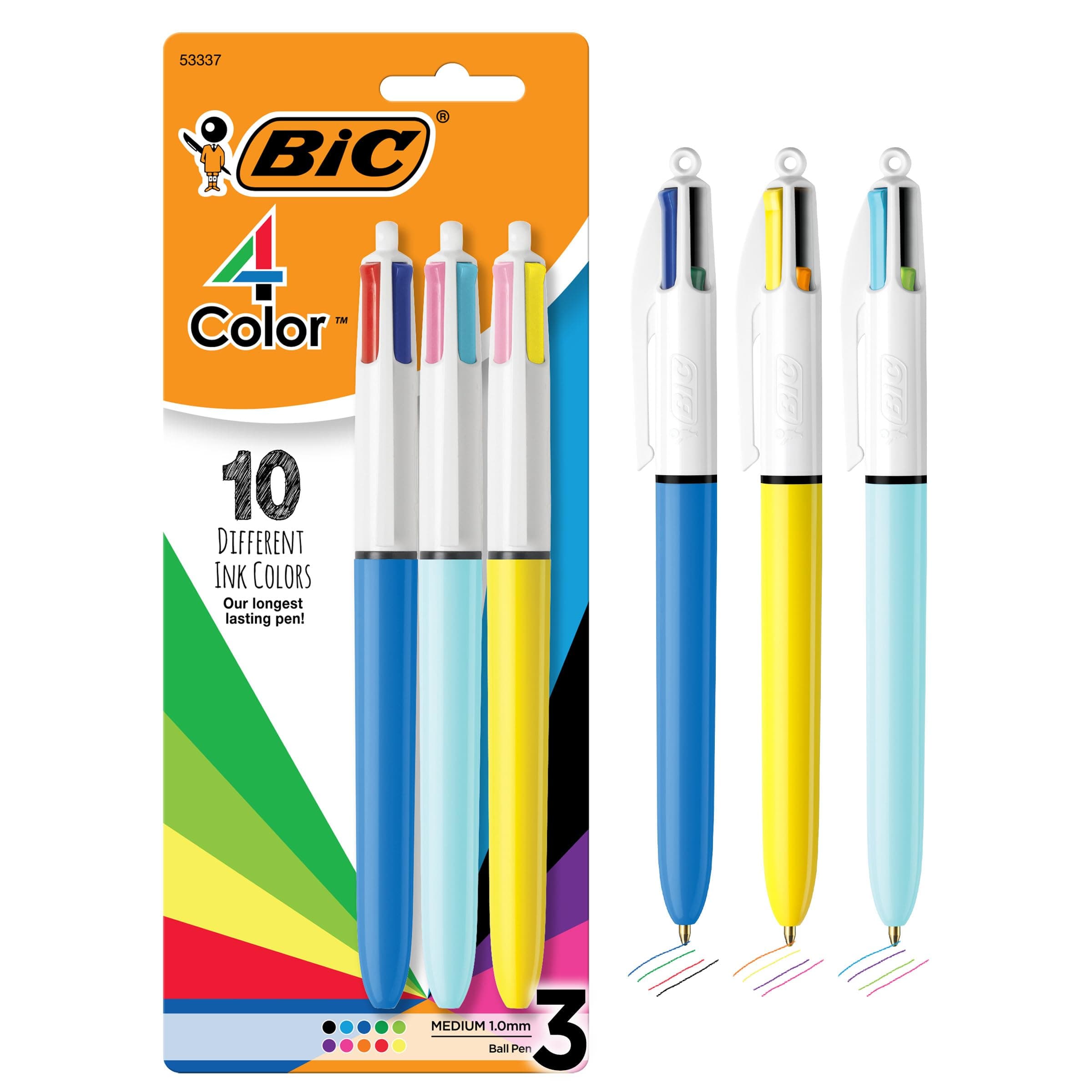 4-Color Ballpoint Pens, Medium Point (1.0mm), 4 Colors in 1 Set of Multicolored Pens, 3-Count Pack, Pens for School Supplies