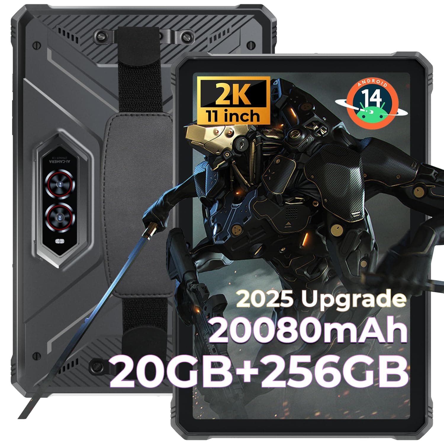 HOTWAV R9 Pro 2025 Rugged Tablet 2K 11-Inch Android 14 Tablets, 20080mAh Waterproof Tablet 20GB+256GB/2TB TF Outdoor Tablets 64MP+16MP IP68IP69K/4G Dual SIM/WiFi 5/Face ID/GPS/OTG/Camping Lanten