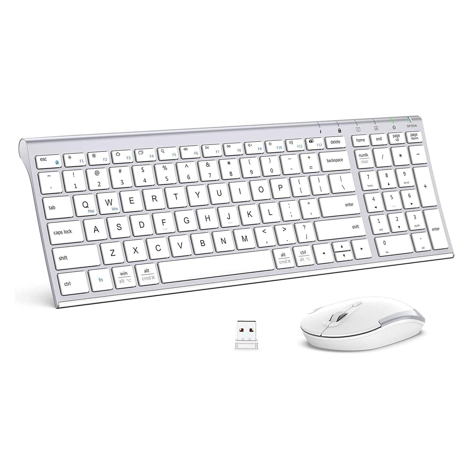 - Wireless Keyboard & Mouse Combo GK03-2.4G Portable Wireless Keyboard Mouse with Rechargeable Battery, Ergonomic Design, Full Size, Slim & Thin, Stable Connection, Adjustable DPI, Silver/White