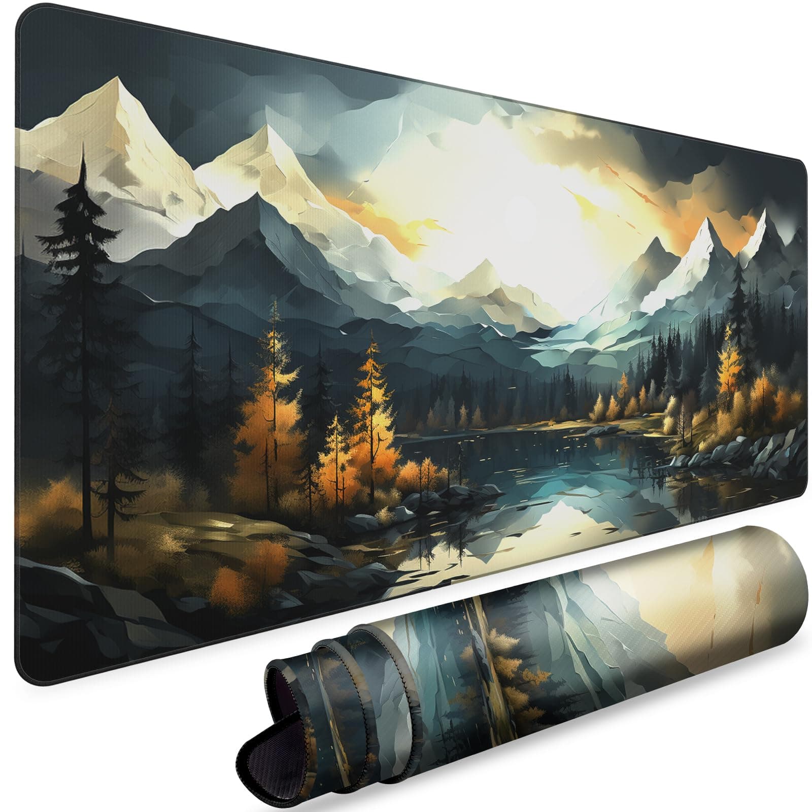 NiHome Large XL Gaming Mouse/Keyboard Pad 35.4'' x 15.7'' - Full Desk Protector Mat W/Anti-Slip Rubber Base for Home Office (Mountains & Forests)