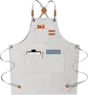 AFUN Chef Aprons for Men Women with Oversized Pockets, 16-Ounce Cotton Canvas Cross Back Heavy Duty Work Apron (Beige)