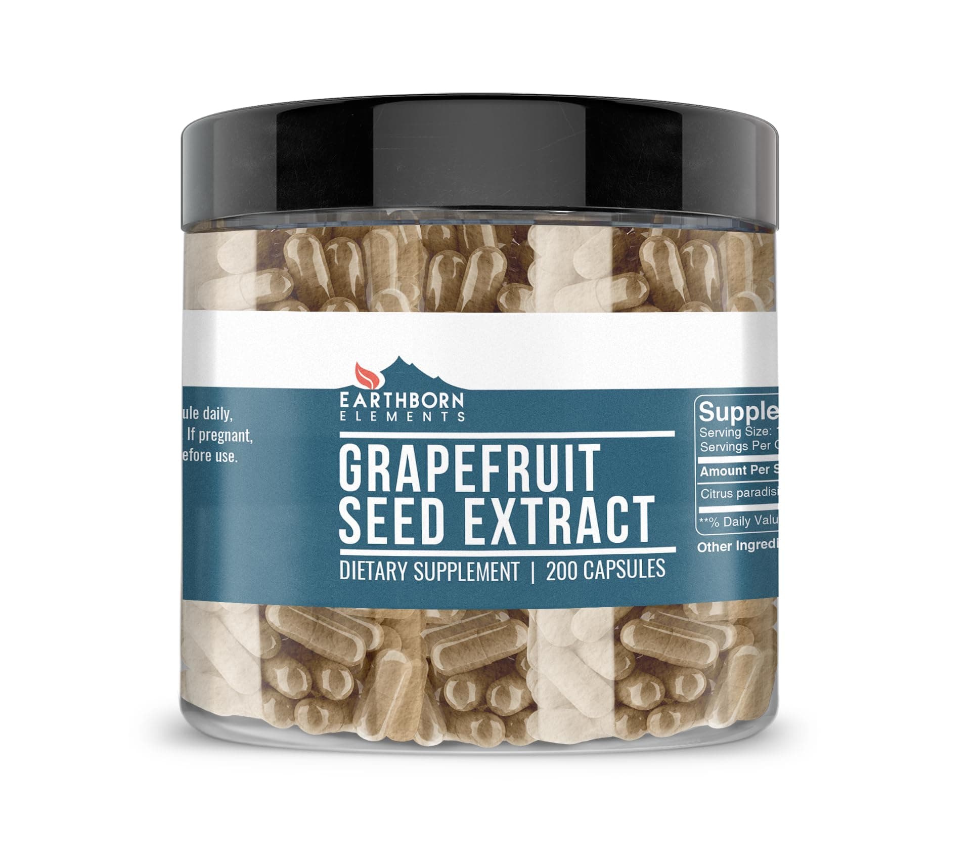 Earthborn Elements Grapefruit Seed Extract 200 Capsules, Pure & Undiluted, No Additives