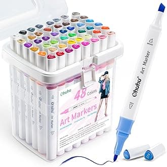 Markers, 48-color Double Tipped Alcohol Markers, Chisel & Fine Alcohol-based Art Marker Set for Adults Coloring Illustration, Great Value Pack for Art Class, Better Designed Grip