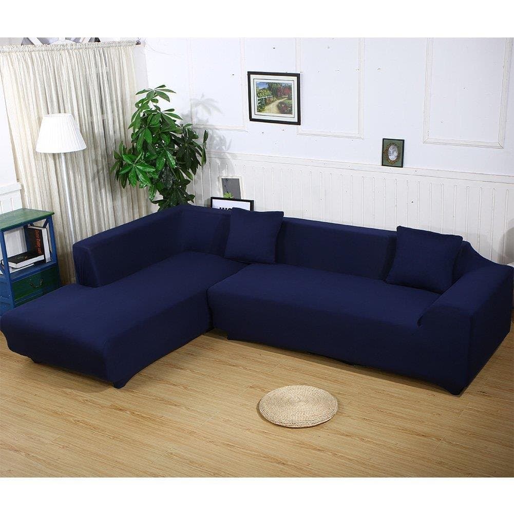 GETMOREBEAUTY L Shape Sofa Covers Sectional Sofa Cover 2 pcs Stretch Sofa Slipcovers for L-shape Couch - Navy