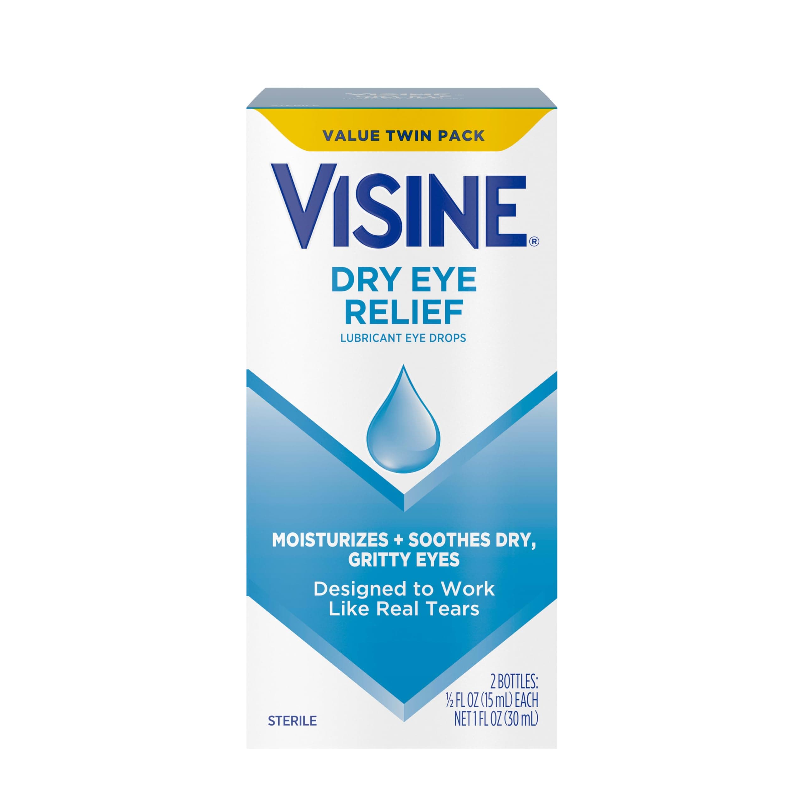 Dry Eye Relief Lubricant Eye Drops to Moisturize and Soothe Irritated, Gritty and Dry Eyes, Designed to Work Like Real Tears, Polyethylene Glycol 400, 0.5 fl. oz, 2 Pack