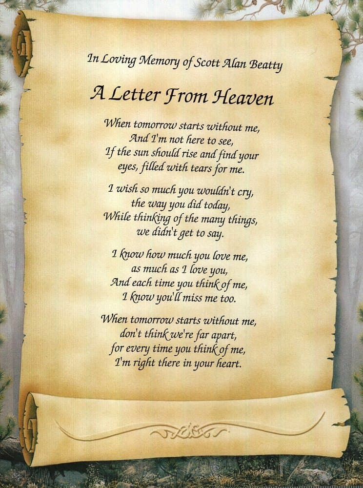 Names To Remember Customized A Letter from Heaven Bereavement/Memorial Poetry Gift on Scroll Background