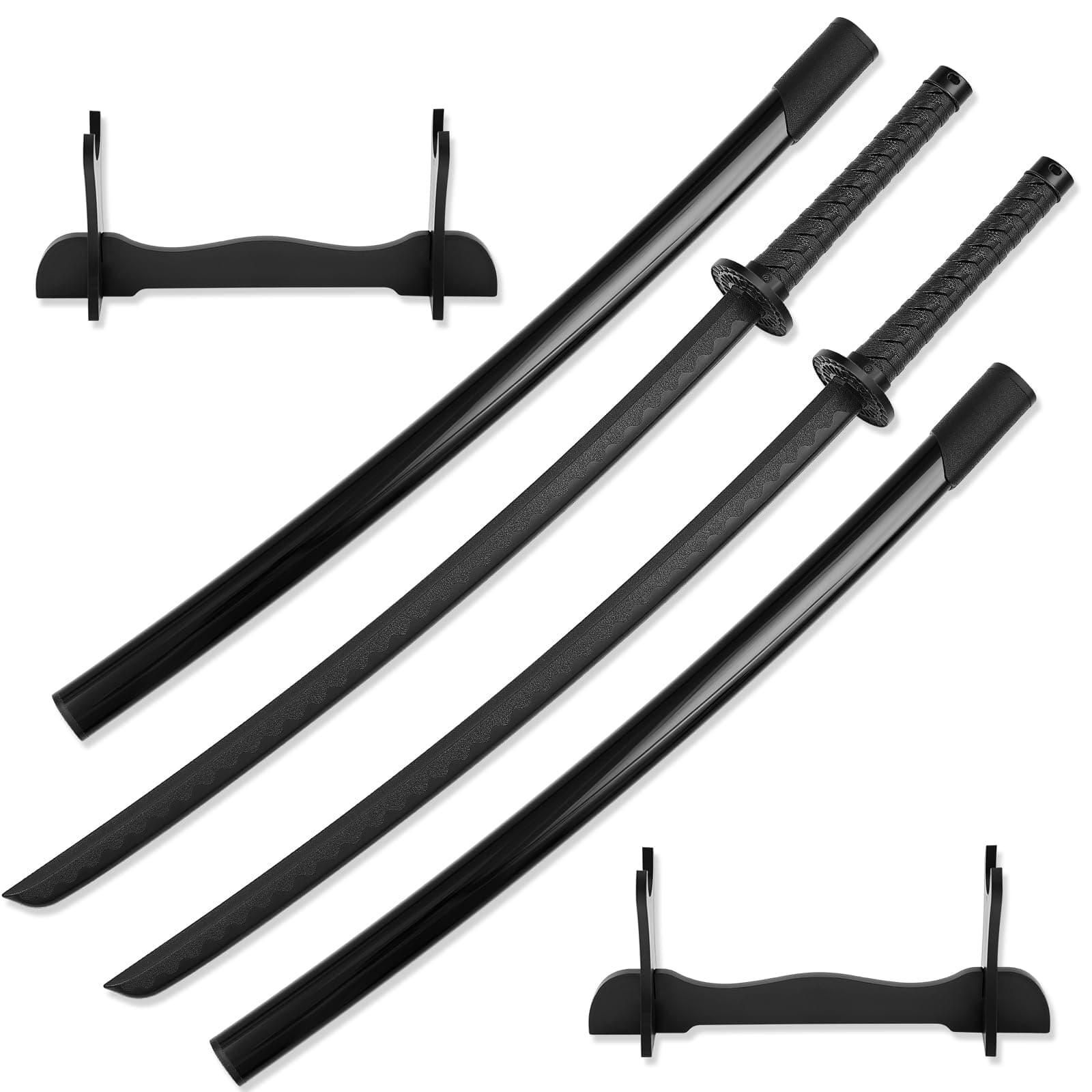 2 Pack Katana with Display Stands, Polypropylene Training & Showcase Sword, High Toughness Samurai Replica for Martial Arts, Cosplay Collection Adult Gift Set