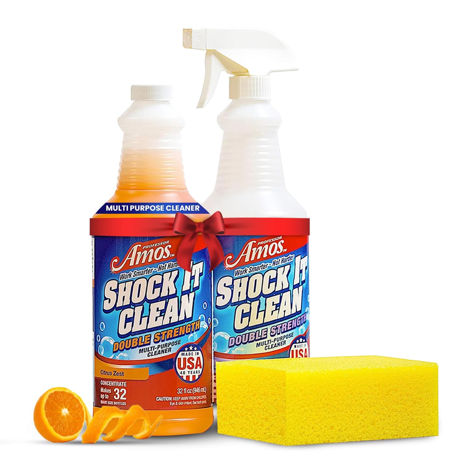 Shock It Clean MultiPurpose Cleaner Double Strength Concentrate All Purpose Carpet, Jewelry, Upholstery, Leather, Stain Remover & Floor Cleaner (Citrus Zest 32 Oz)