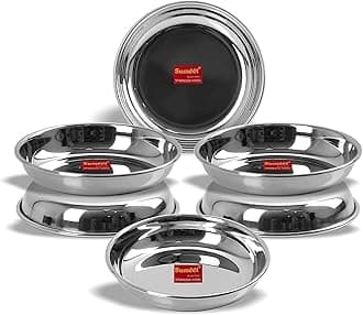 Stainless Steel Heavy Gauge Small Halwa Plates | 6 Pieces - 14.5 cm Diameter | Durable & Mirror Finish | Ideal for Serving, Lunch and Dinner | Dishwasher Safe