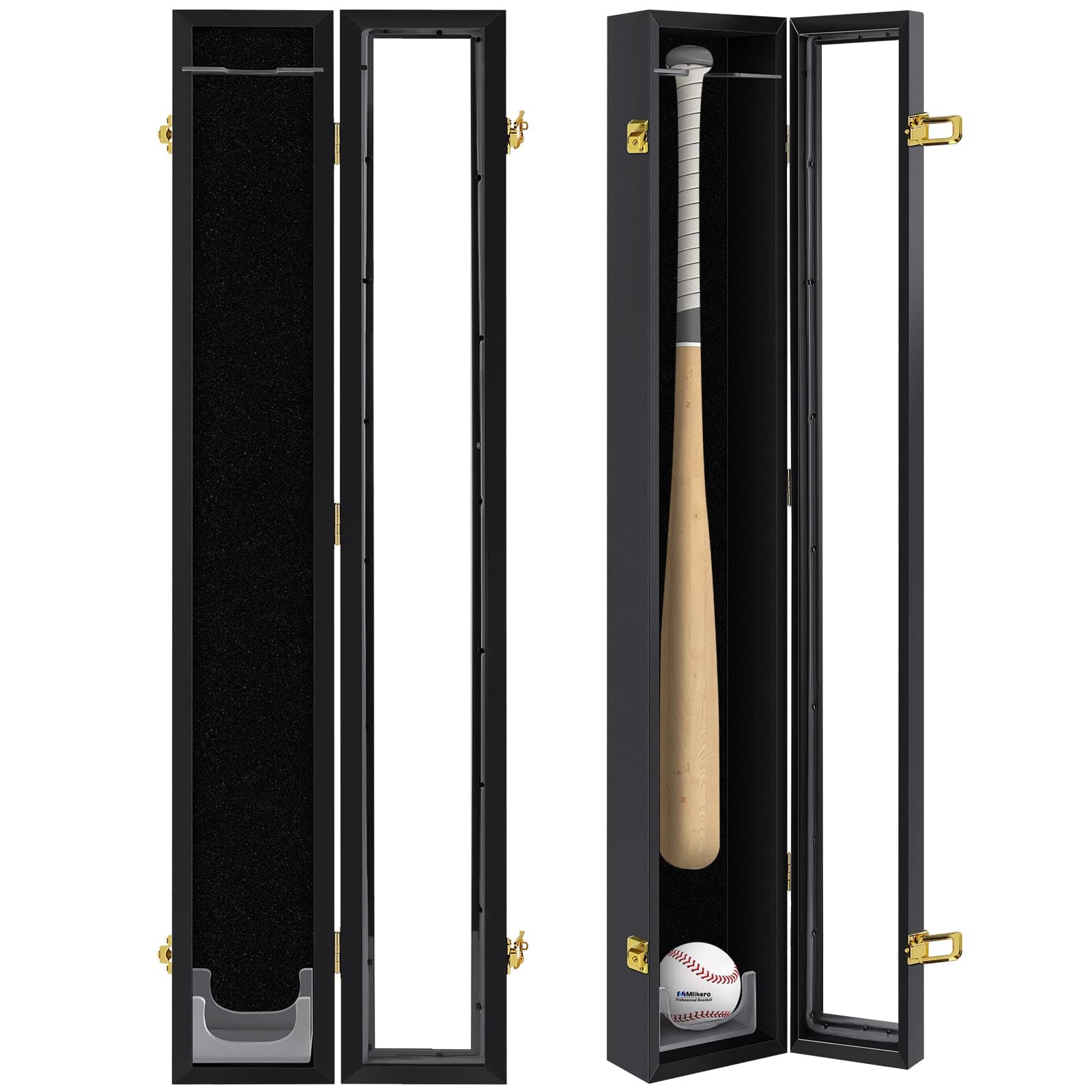 Baseball Bat Display Case Wall Mounted Vertical or Horizontal Wooden Frame w/98% UV Protection-Lock with Acrylic Single bat Transparent Door Holder Rack Cabinet Shadow Box-Single bat Black…