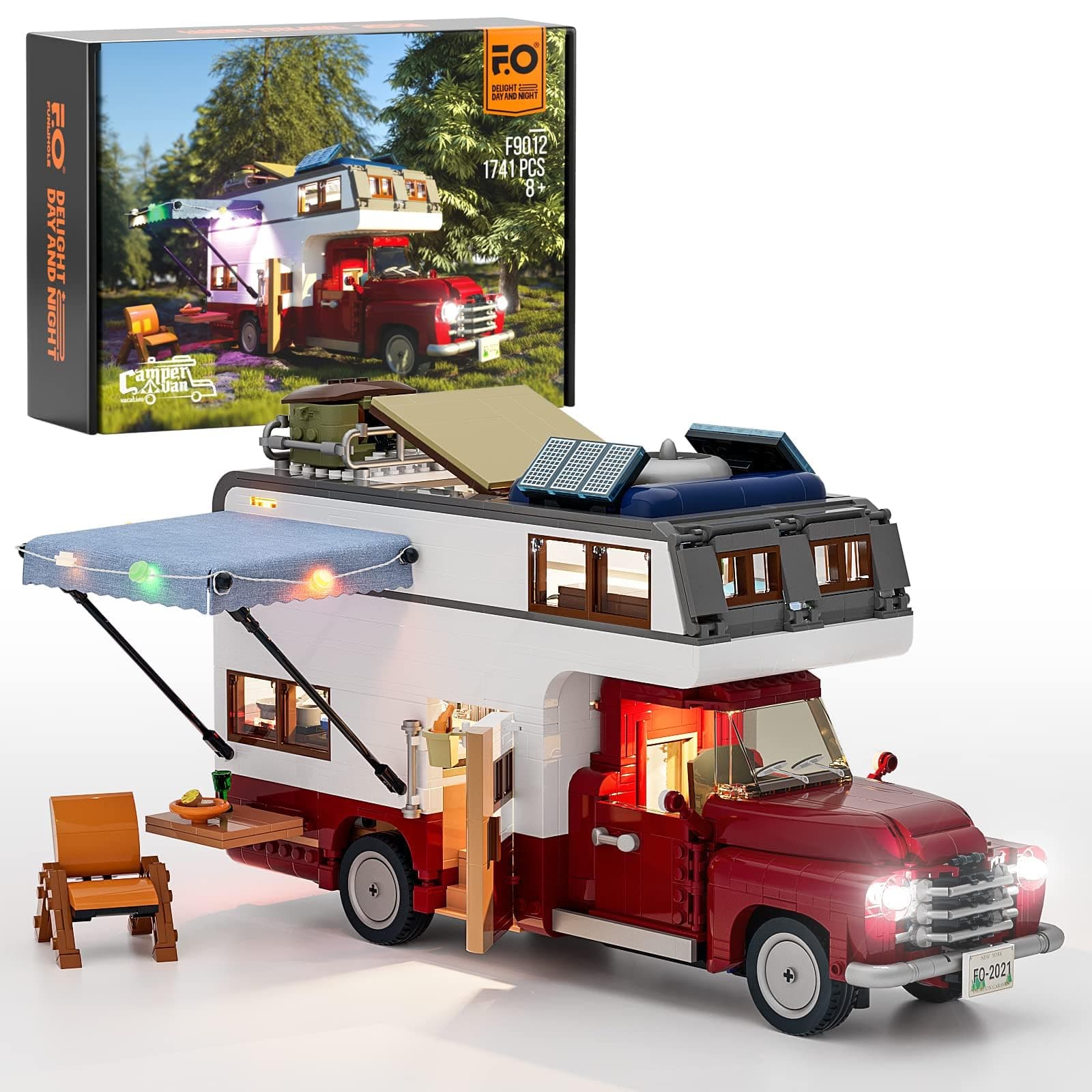 FUNWHOLELighting Camper-Van Building Set - Camper Vehicles Construction Building Bricks Set with LED Lighting Kit 1741 PCS for Teens and Adults