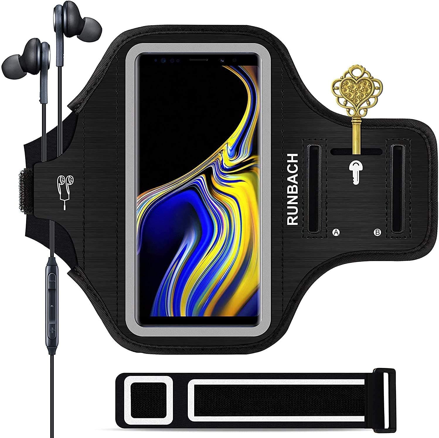 Galaxy Note 20/10+/9/8 Armband,RUNBACH Sweatproof Running Exercise Cellphone Sportband Bag with Fingerprint Touch and Card Slot for Samsung Galaxy Note 20/Note 10+/Note 9/Note 8(Black)