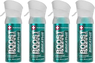 Boost Oxygen Pocket Size Breathe Menthol-Eucalyptus Aroma 3L Canister | Respiratory Support for Altitude, Performance & Health (4 Pack)