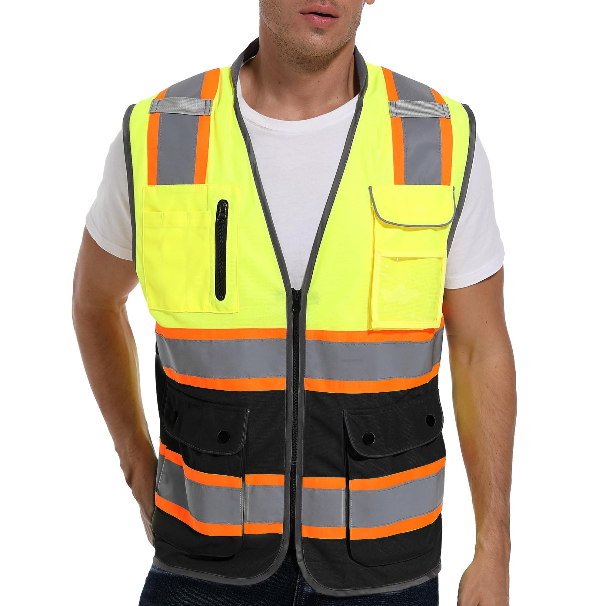 Reflective Safety Vest, High-Visibility Class 2 Work Vest with Dual Tone Reflective Strips, Small to XXX-Large