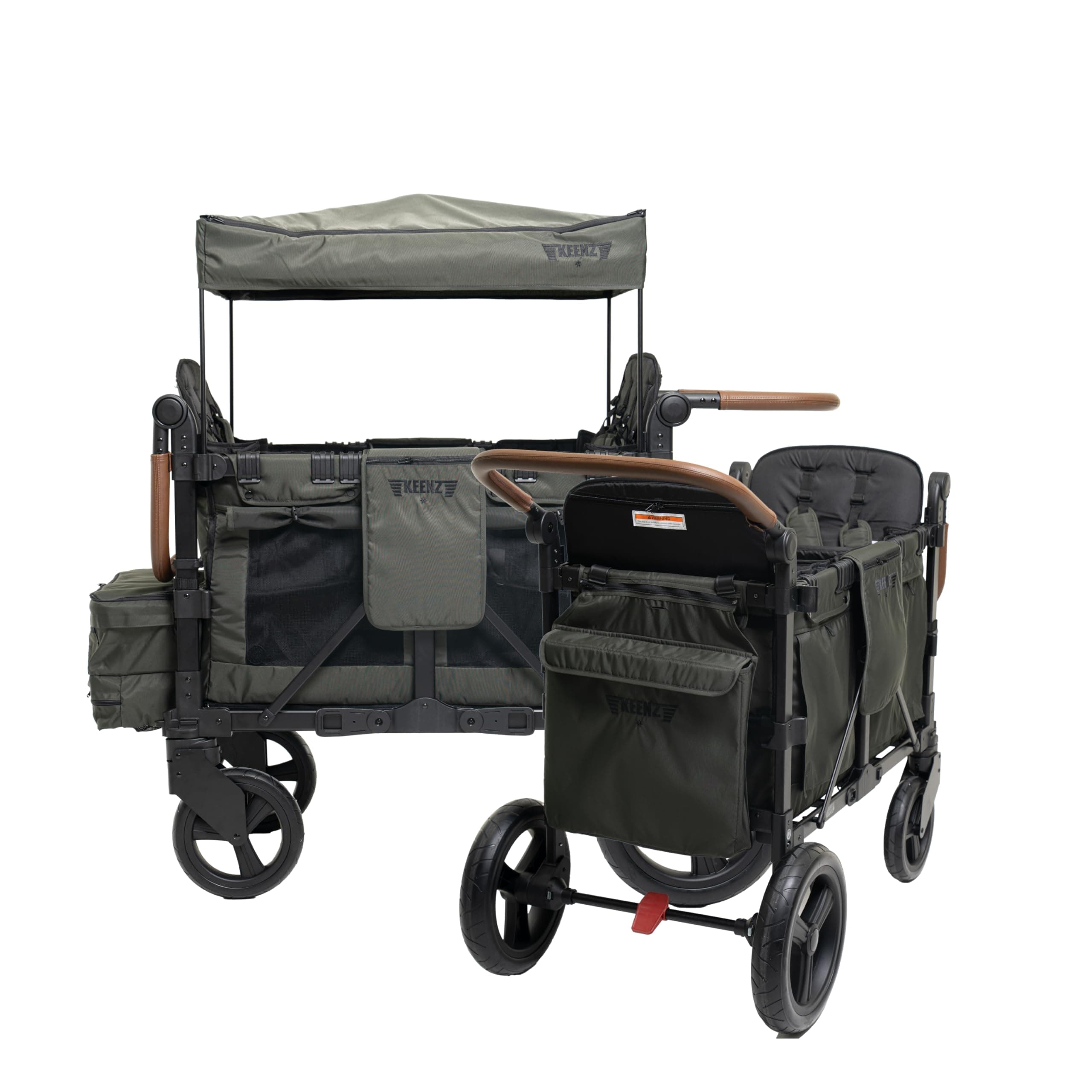 Keenz XC EVO - Luxury 2 Passenger Stroller Wagon for Kids | Foldable 2 Passenger Quad Seater with Adjustable Canopy | Green