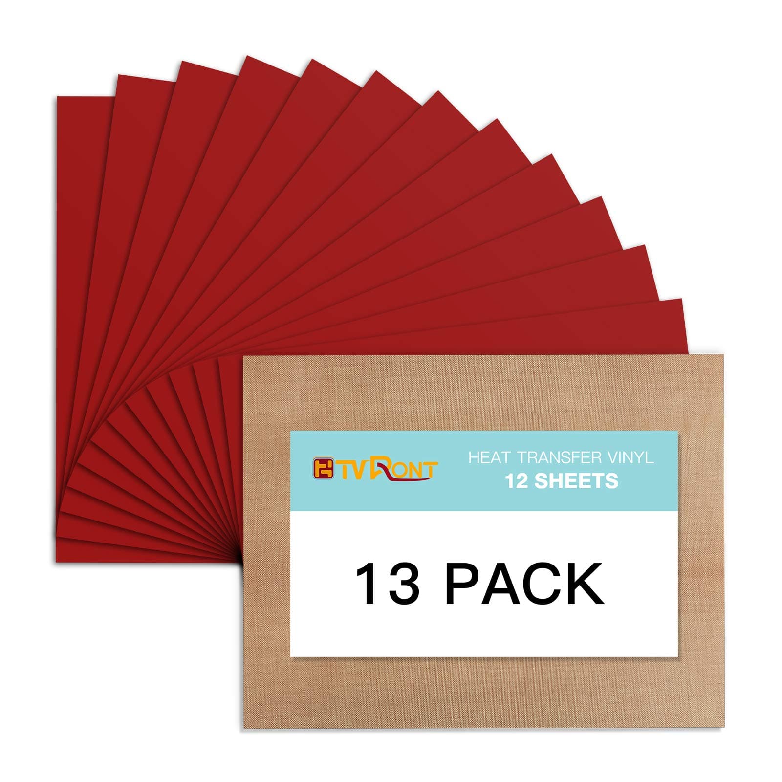 Red HTV Heat Transfer Vinyl Bundle: 13 Pack 12" x 10" Red Iron on Vinyl for T-Shirt, Red Heat Transfer Vinyl for Cricut, Silhouette Cameo or Heat Press Machine
