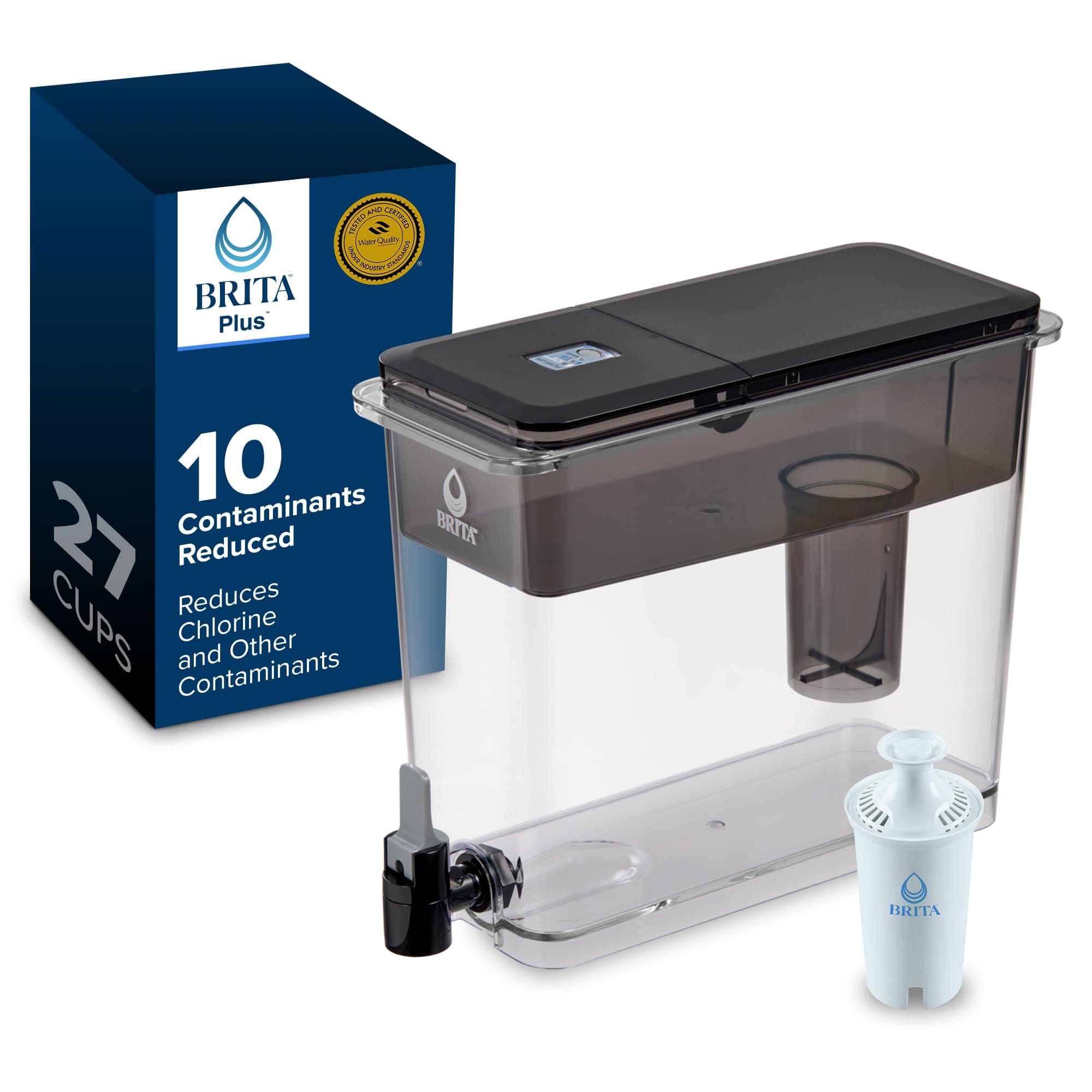 Brita UltraMax Large Water Dispenser with 1 BritaPlus Filter, 27 Cup Capacity, Black (Package May Vary)
