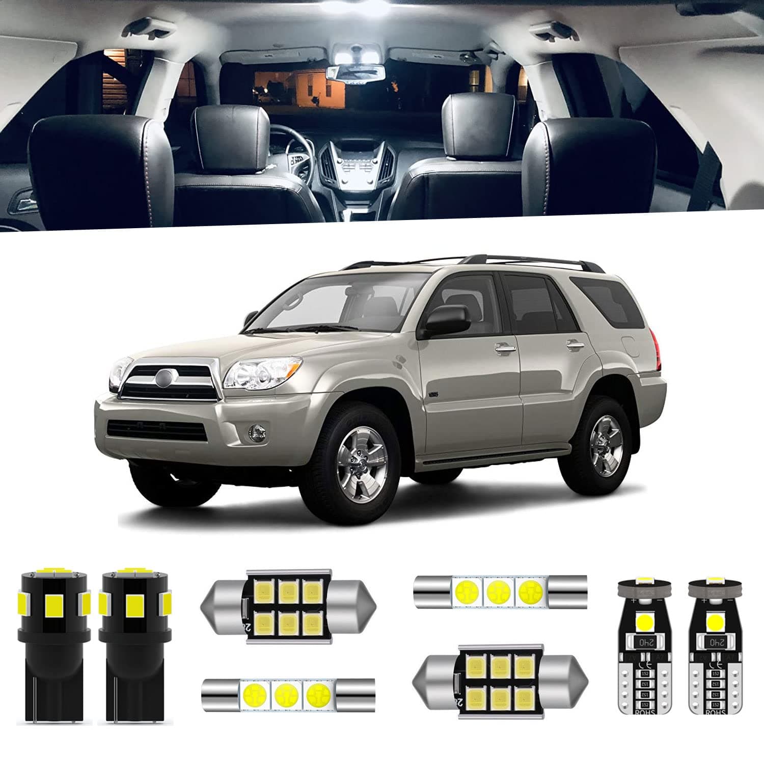 18-Pieces 4Runner LED Interior Light Kit Package for Toyota 4Runner 2003 2004 2005 2006 2007 2008 2009 White 6000K Interior LED Lighting Package + License Plate Lights, Install Tool
