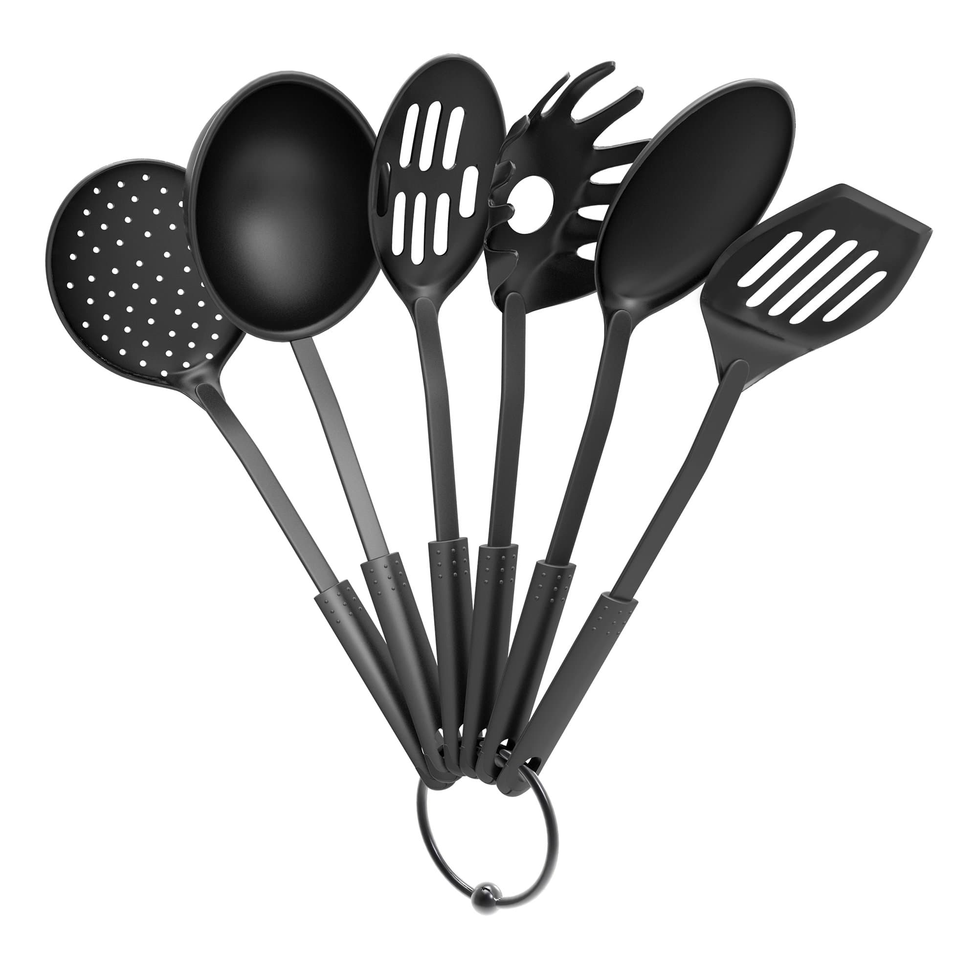 6-Piece Kitchen Utensils Set â€“ Plastic Cooking Tools - Includes Essential Spatulas, Spoons, and Gadgets for Every Home Cook (Black)