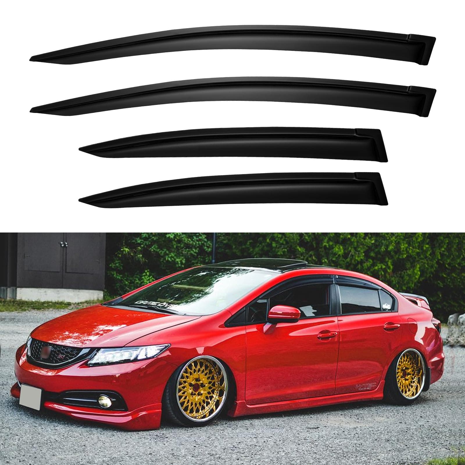 Window Visors Rain Guards for 2012 2013 2014 2015 Honda Civic, Out-Channel Window Vent Wind Deflectors Visors Shades for 12 13 14 15 Civic Sedan