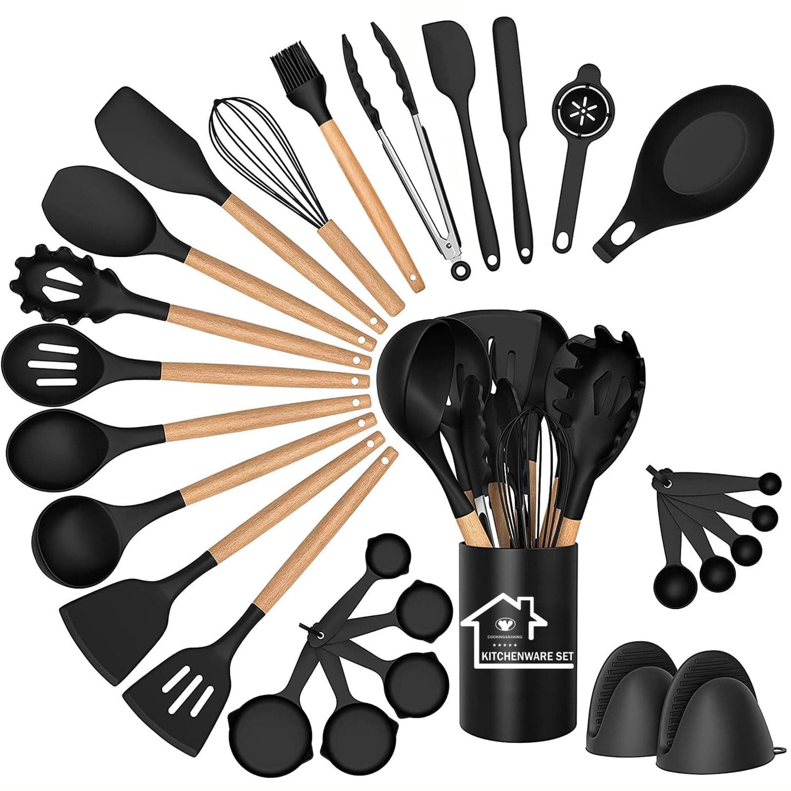 Silicone Kitchen Utensils Set, 28pcs Kitchen Silicone Utensils Set, Kitchen Accessories for Nonstick Heat Resistant Utensil Set, Kitchen Tools & Gadgets, Black