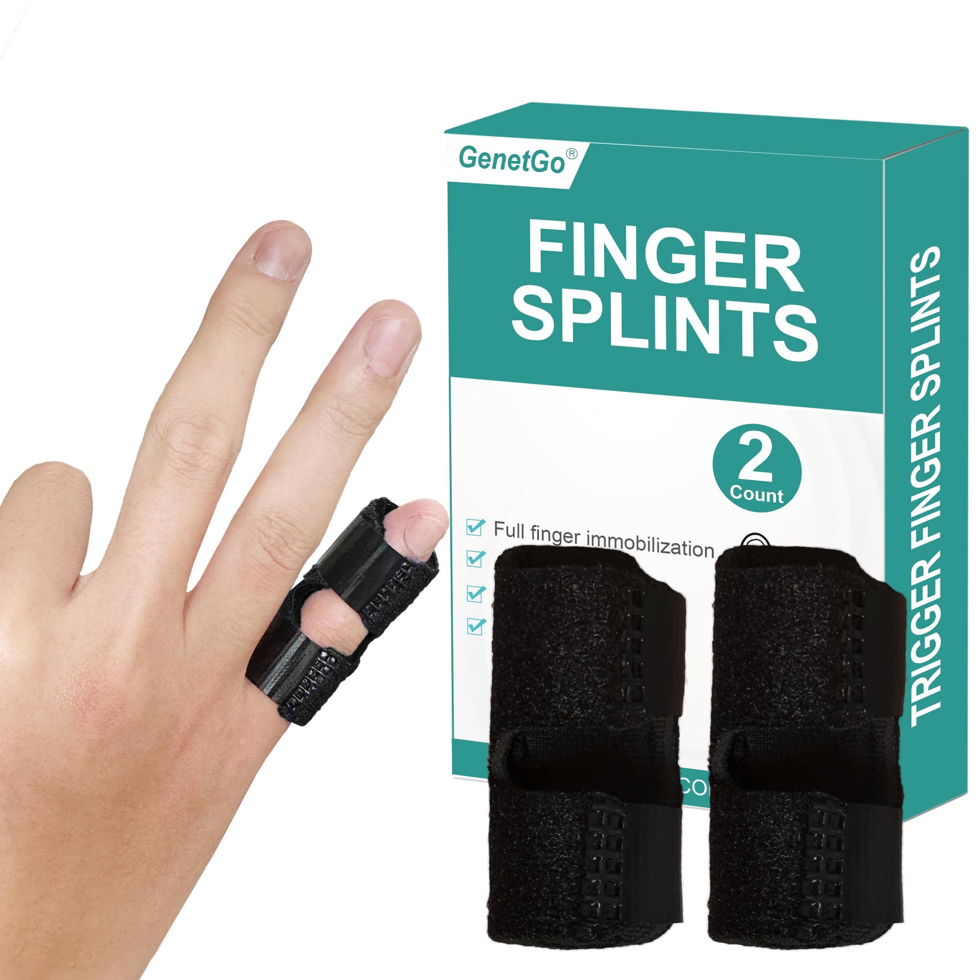 Small Trigger Finger Splint - 2 Pack Pinkie Finger Brace for Broken Finger, Knuckle Immobilization for Arthritis Pain, Sport Injuries (Black)