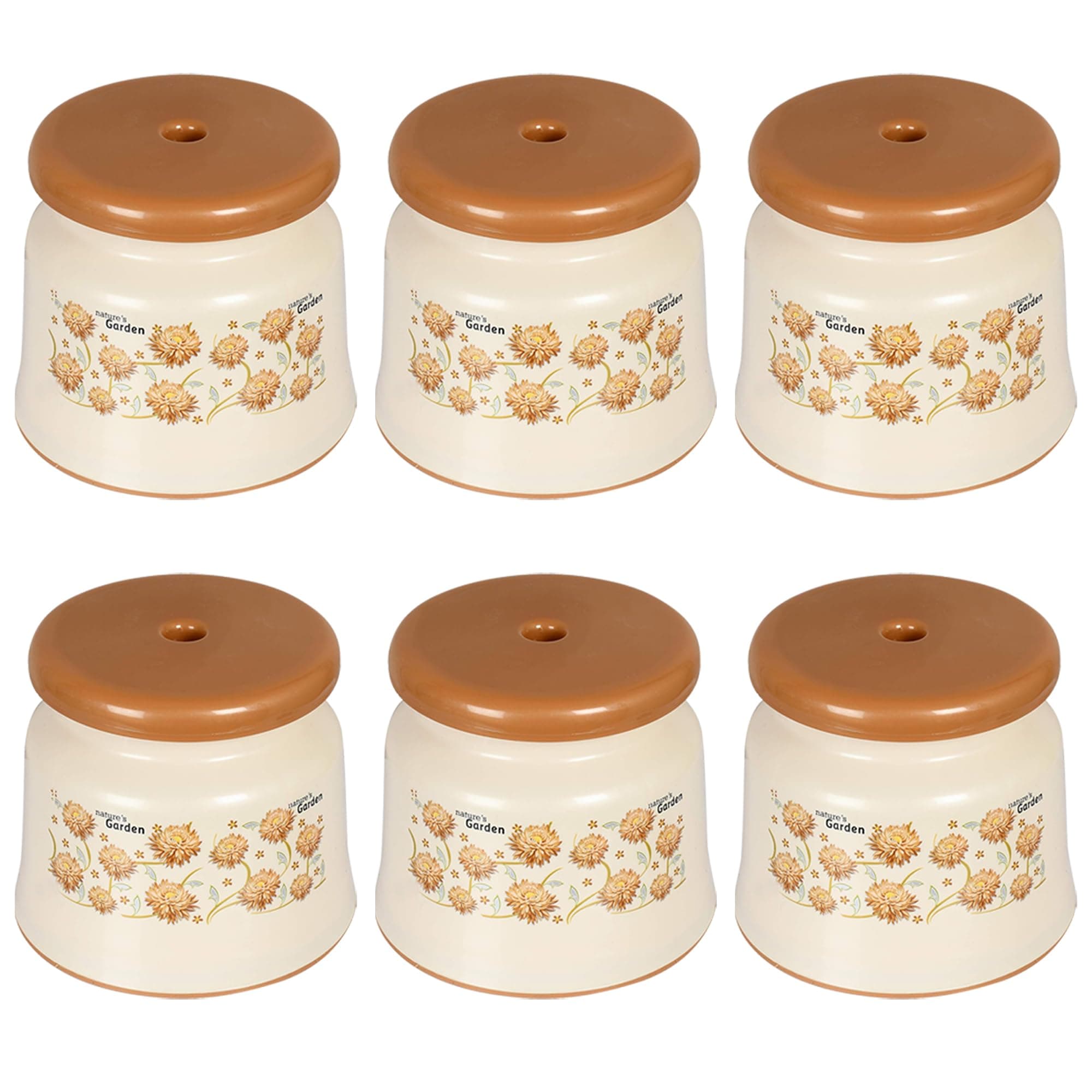 Kuber Industries (Pack of 6) Bath Stool | Bathing Stools for Bathroom | Plastic Stool for Home Use | Sitting Stool for Kitchen | Flower Printed | Cream