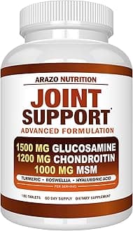 Arazo Nutrition Glucosamine Chondroitin Turmeric Msm Boswellia - Joint Support Supplement for Relief 180 Tablets for Bones, Back, Knees, Hands (180 Tablets)