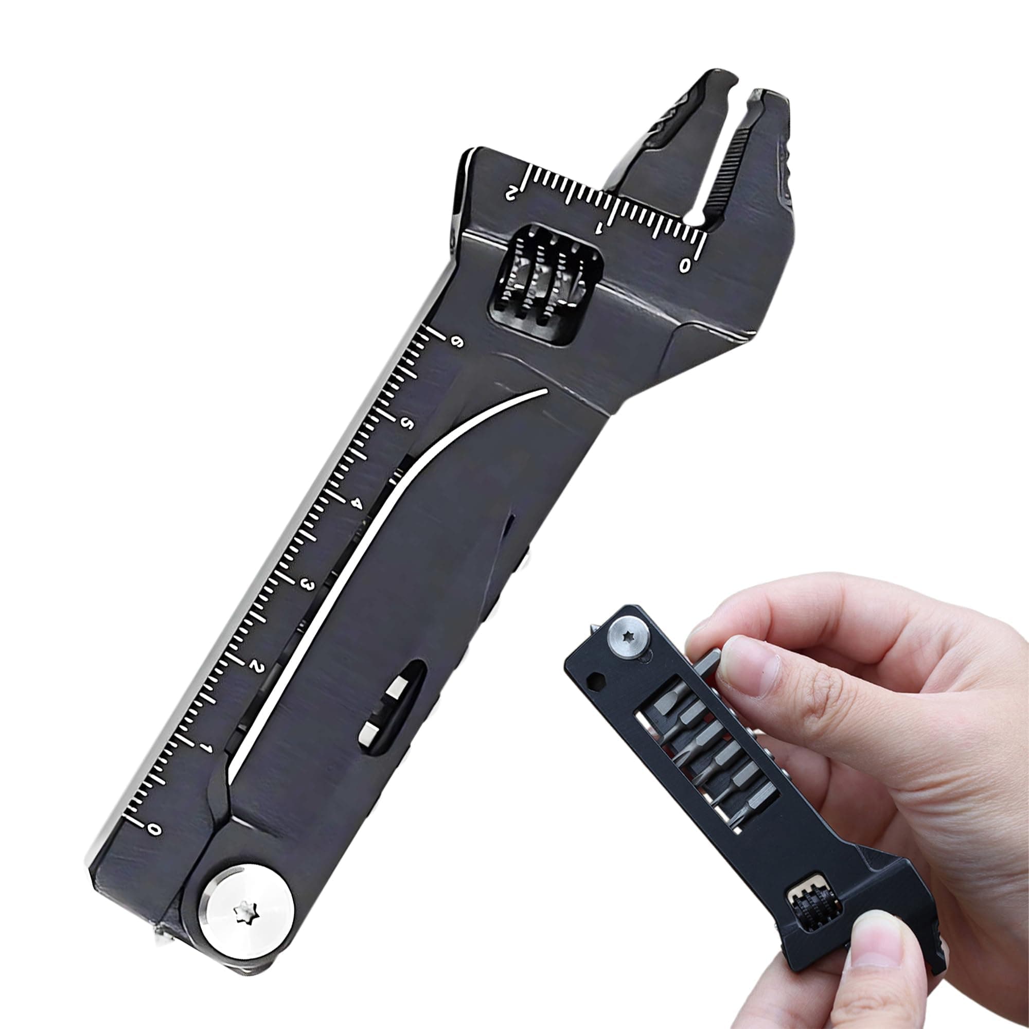 Multitool Wrench with 6 Tools - Pliers/Wire Cutter/Screwdriver/Phillips Screwdriver/Ruler/Knife, Portable Folding Multifunctional Tools Adjustable Multi Purpose Stainless Steel Pocket Pliers