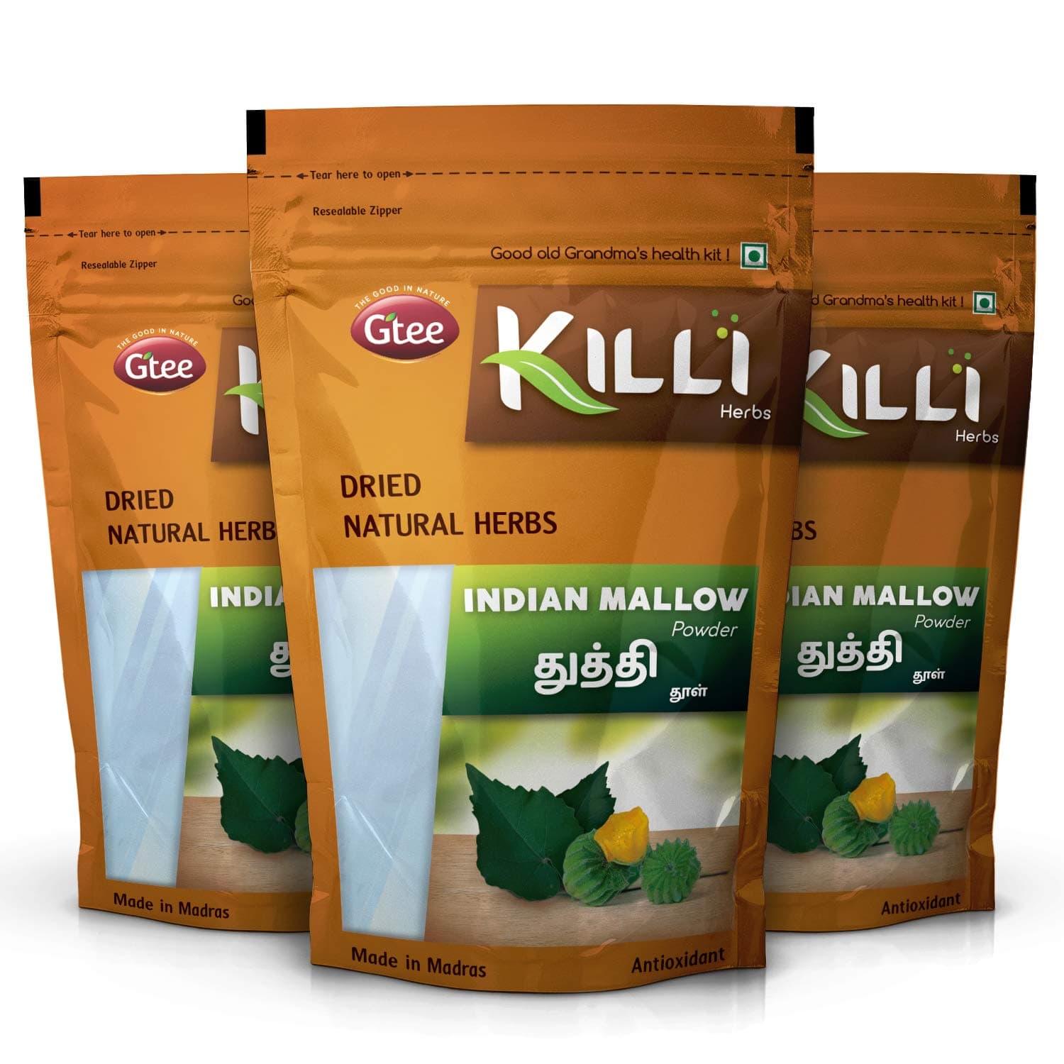 KILLI Thuthi | Indian Mallow | Abutilon indicum | Atibala Powder, 100g (Pack of 3)
