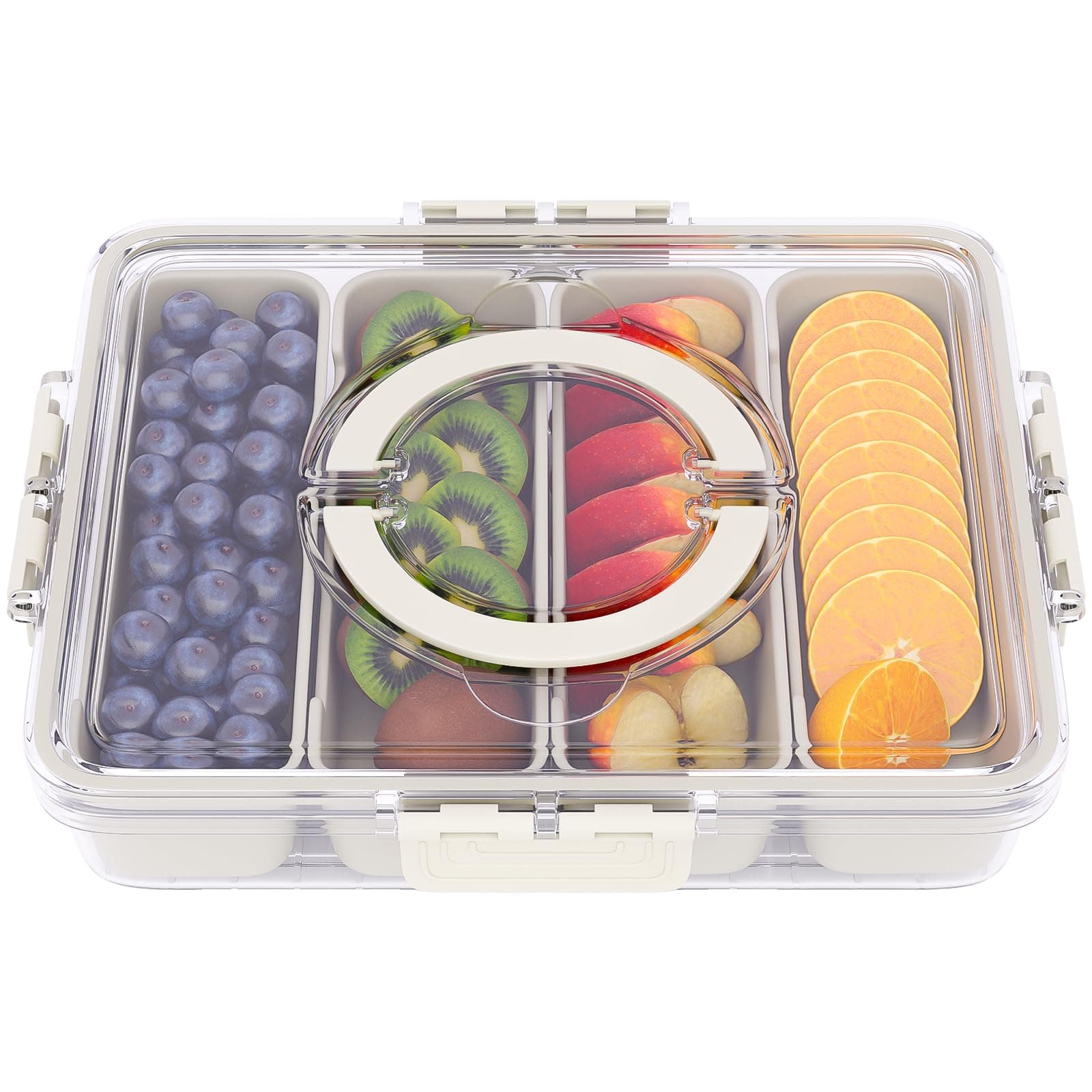 Snackle Box Container,Portable Snack Box 4 Compartment Divided Serving Tray with Lid,Clear Storage Organizer for Fruit Candy Nuts Veggie-Perfect for Road Travel Party (1 Pack-4 Compartments)