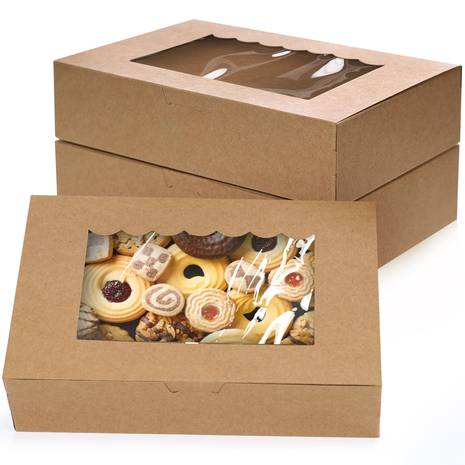KEYIDO 20 Pack Kraft Cookie Boxes with Window, 8.5”×5.5”×2” Bakery Boxes, Brown Empty Gift Packing Boxes for Muffins Pastry Cupcake Candy Pie Party Favours