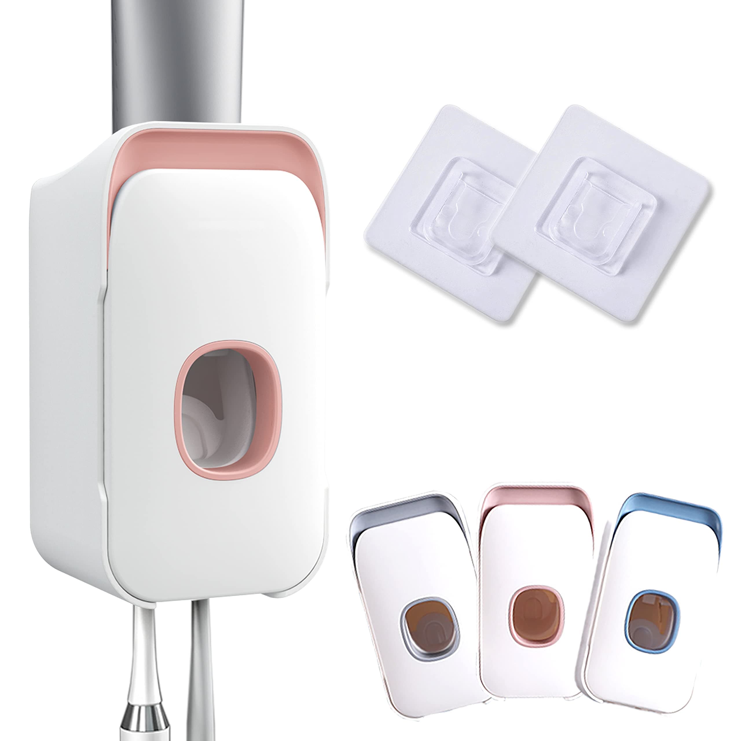BUILDEC Automatic Toothpaste Dispenser &Toothbrush Holder 2 in 1 with Super Sticky Suction Pad Wall Mounted Kids Hands Free Toothpaste Squeezer for Family & Kids Washroom Bathroom (Pink)