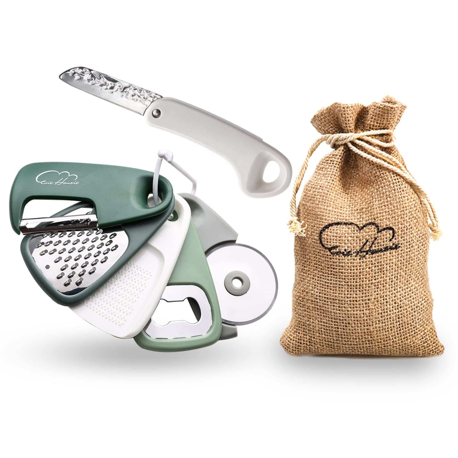 Kitchen Gadgets 6 Piece Set - Space Saving Cooking Tools Utensils for Small Kitchen, Stainless Steel Accessories for RV inside Camper Outdoor Gadgets Gifts Essentials Dishwasher Safe(Green)