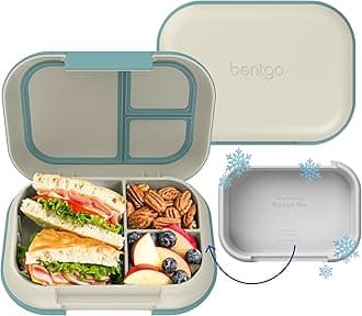 Bentgo Chill Max Leak-Proof XL Lunch Box - Included Ice Pack Keeps Food Cold; 5-Cup Capacity for Adults & Ages 8+, 3 or 4 Compartment Bento Box, BPA-Free, Dishwasher Safe (Bone & Glacier Blue)