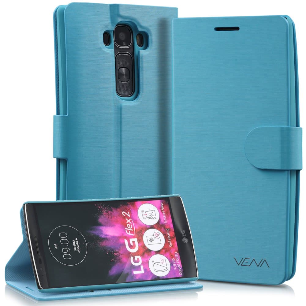 LG Flex 2 Wallet Case - VENA [vSuit] Draw Bench PU Leather Wallet Flip Cover with Stand and Card Slots for LG Flex 2 (Electric Blue)