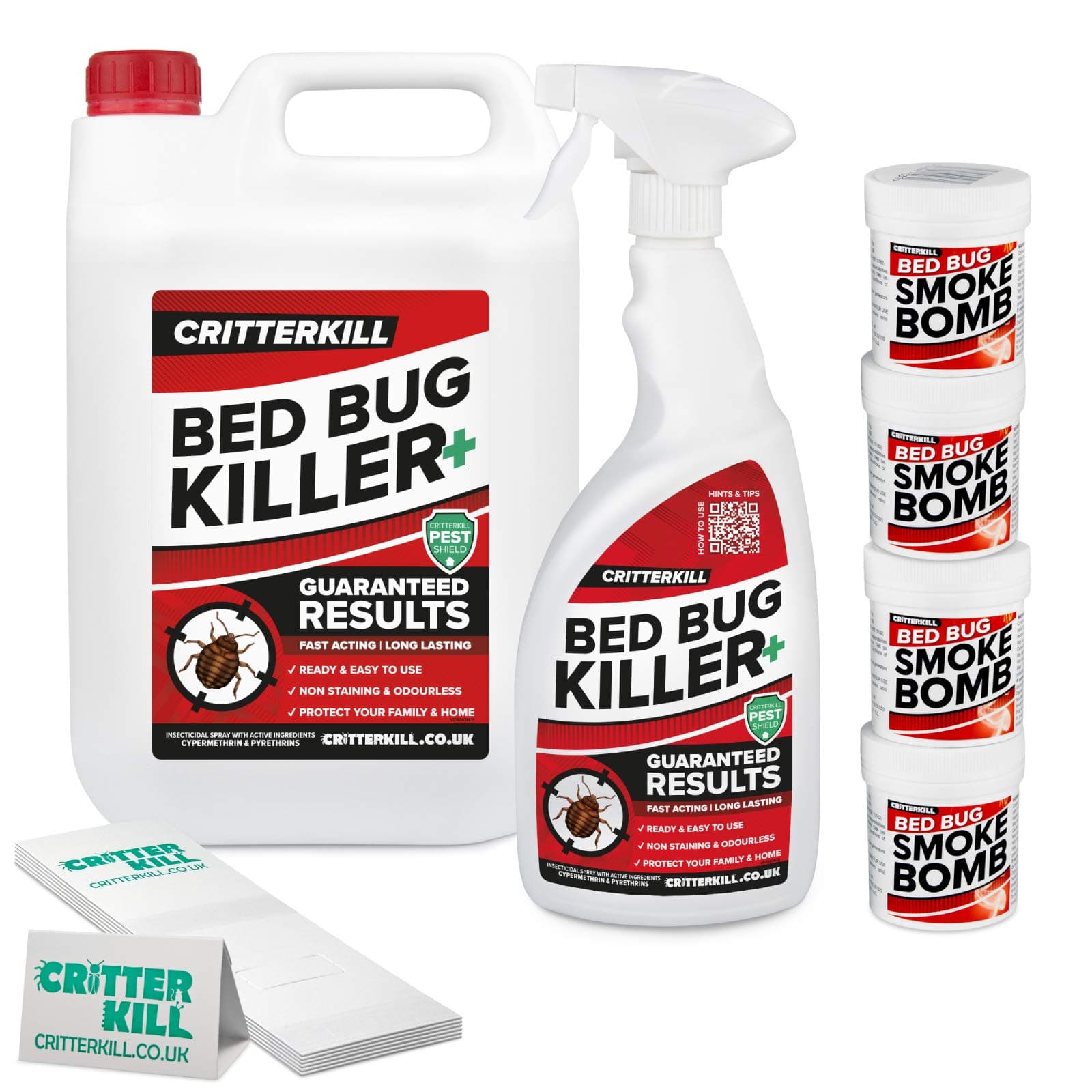 Bed Bug Killer Kit - For Medium Level Home Infestation - Bedbug Spray + Smoke Bombs + Insect Traps (5+1L / 4x16g / 6)