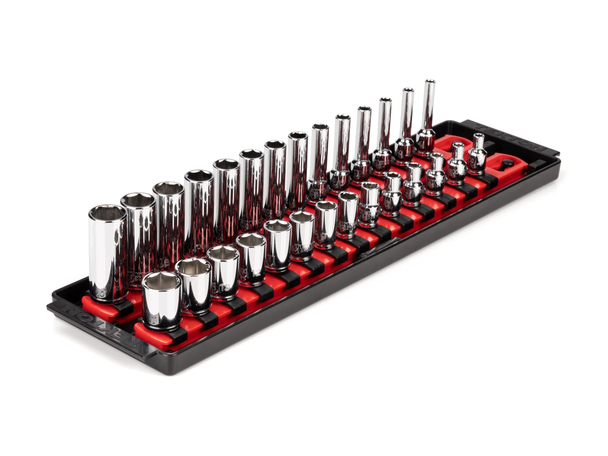 1/4 Inch Drive 6-Point Socket Set with Rails and Tray, 28-Piece (4-15 mm) | SHD90211