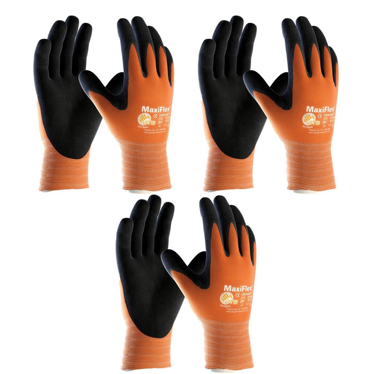 3 Pack MaxiFlex Ultimate Hi-Vis Orange Work Gloves 34-8014 Sizes Small-X-Large (Medium), Orange and Black (34-8014 - MEDIUM - 3/PACK)