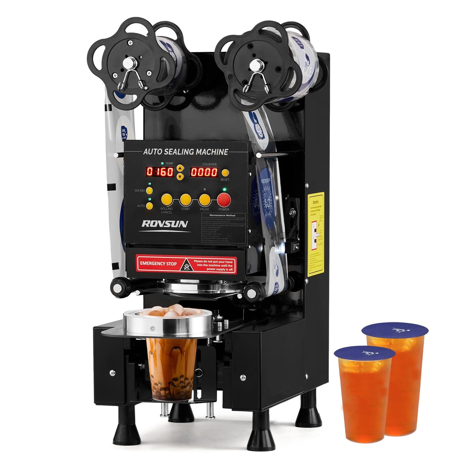 Cup Sealing Machine, Fully Automatic Cup Sealer Machine 500-650 Cups/H, Electric Cup Sealing Machine 88/89/90/95mm with LCD Digital Control, Cup Sealer for Bubble Milk Tea Coffee, Black