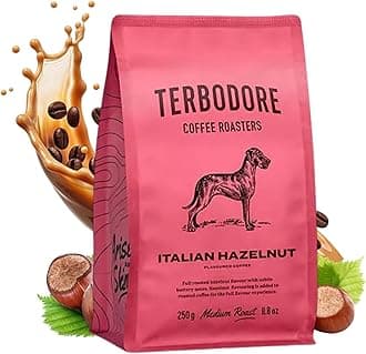 Terbodore | Italian Hazelnut Coffee Beans | 250g Bag | Delicious Nut Flavour | Arabica | Whole Bean | Medium Roast | Home or Cafe | Hazelnut Flavoured Coffee Beans