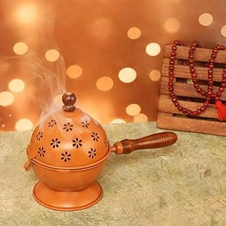 Heaven Decor Incense Burner, Loban Burner with Handle, Dhoop Dhuni Burner Sambrani Dhoop Burner for Home Office Temple Prayer Butler