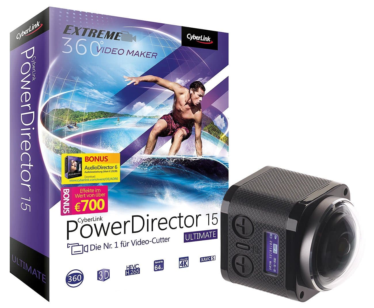 Somikon 360 ° 16 MP Sensor, Remote Control & PowerDirector 15/4 K Actioncam Ultimate