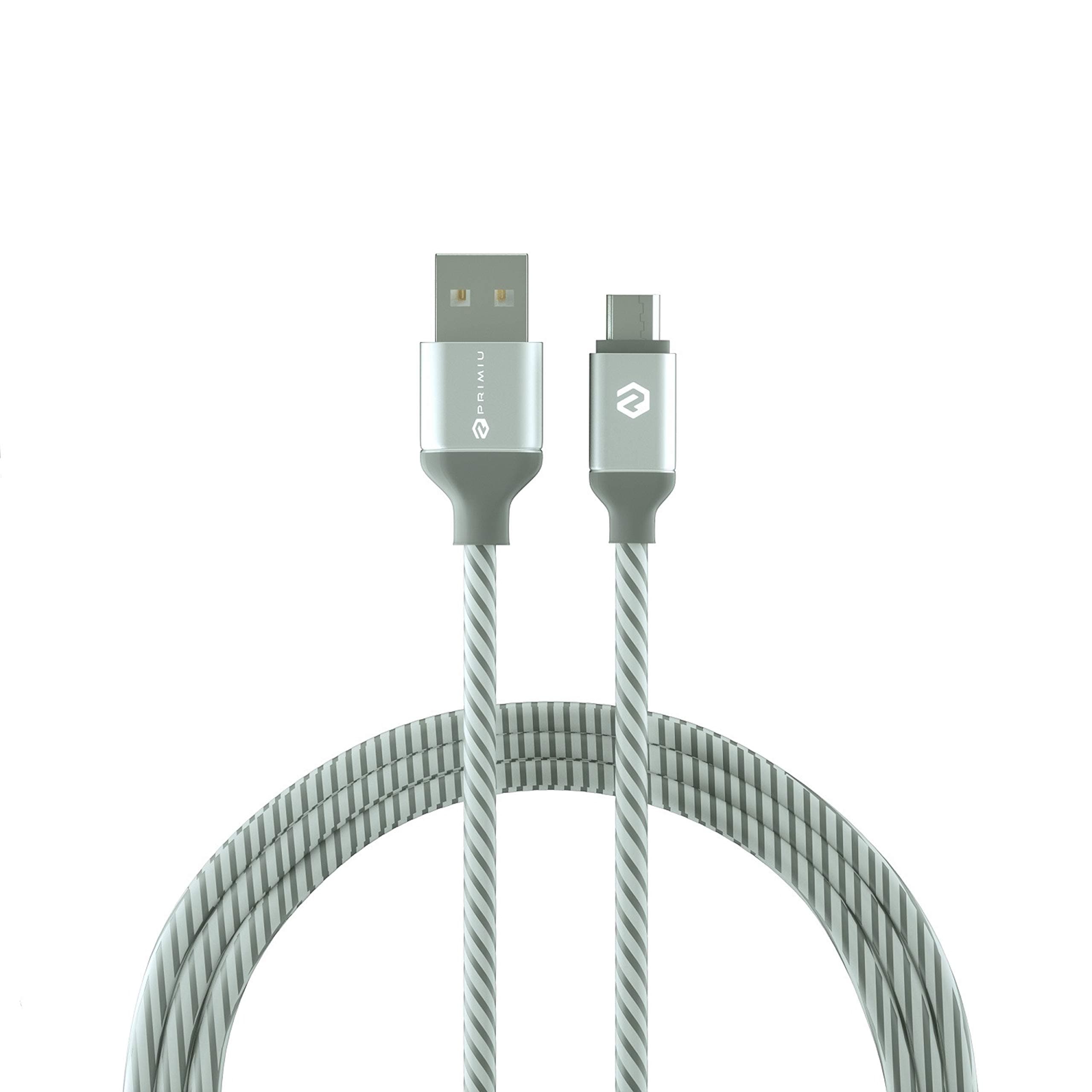 Primiu Nylon Braided 6 Feet (1.8 Meter) Micro USB Cable for Android (Silver)
