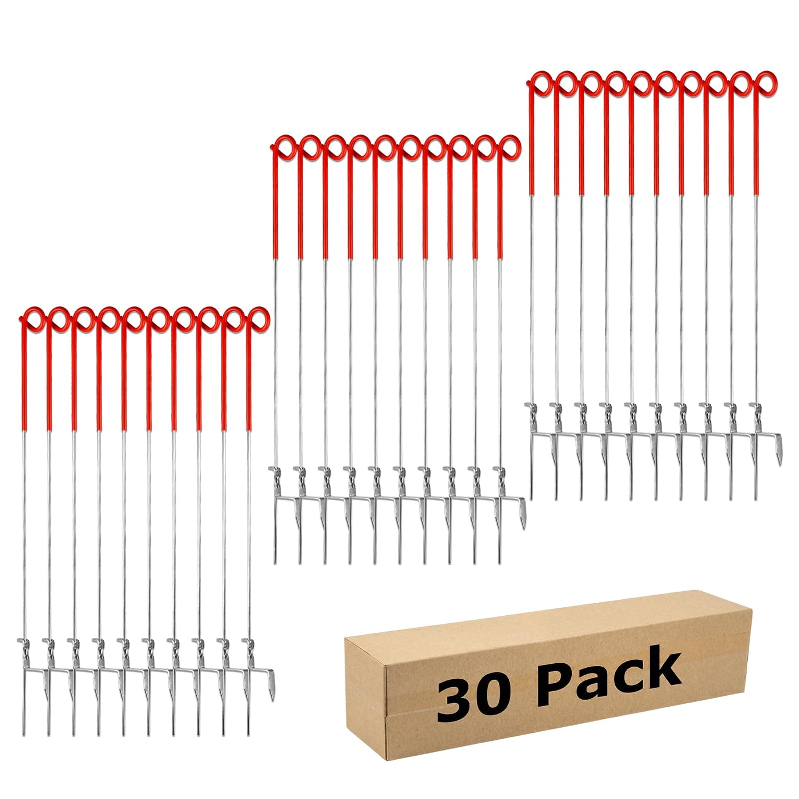 Fence Shock 30 Pack 41 Inches Systems Pig Tail Step-in Fence Post, Portable Stainless Steel Single Rope Poles/Stakes for Electric Fence, Garden, Farm, Flower Beds, Walkways, Fountains - Red