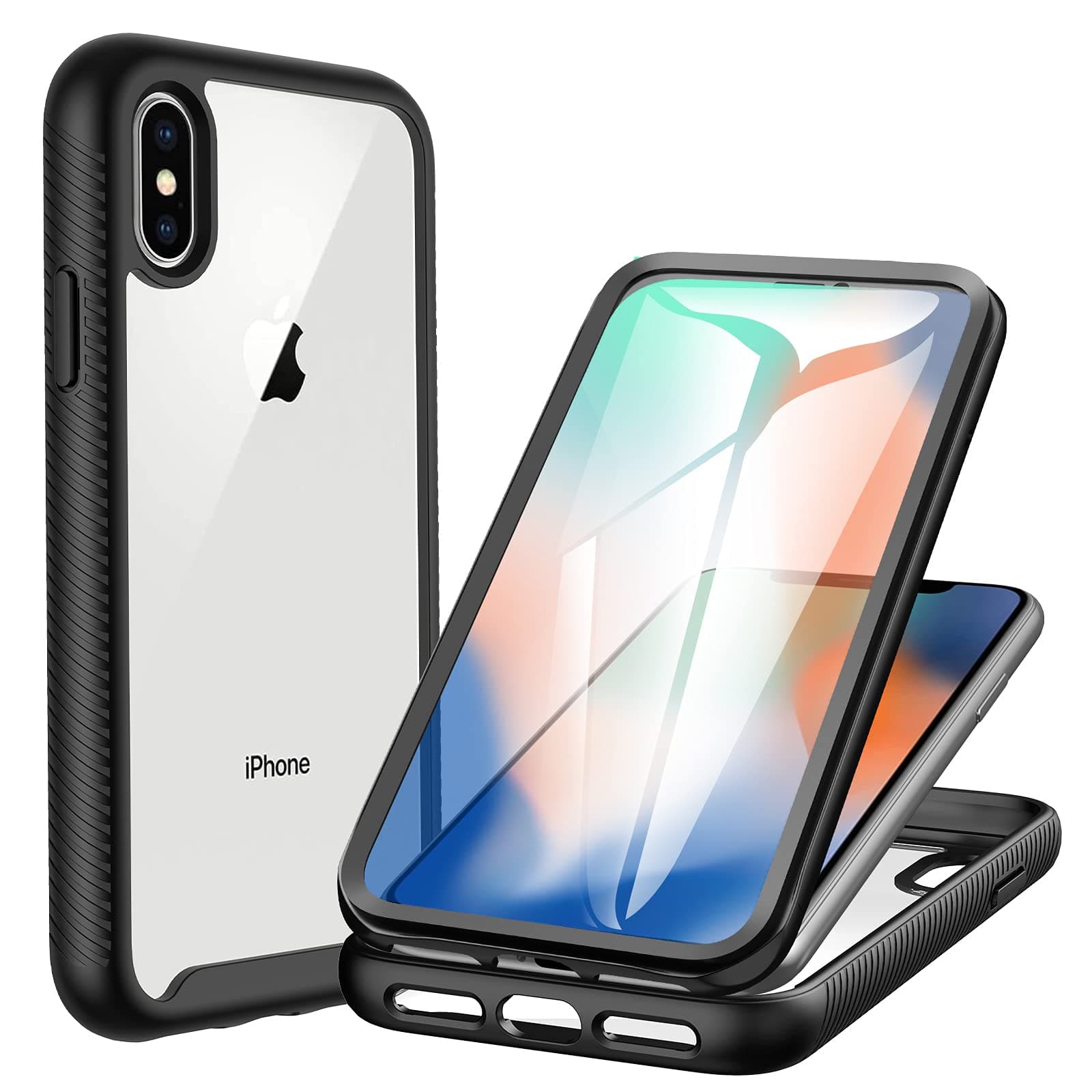 Compatible with iPhone X/XS Case, with Built-in Screen Protector Military Grade Protection Shockproof Clear Cover 360° Full Body Protective Case for iPhone X/XS 5.8 inch -Black